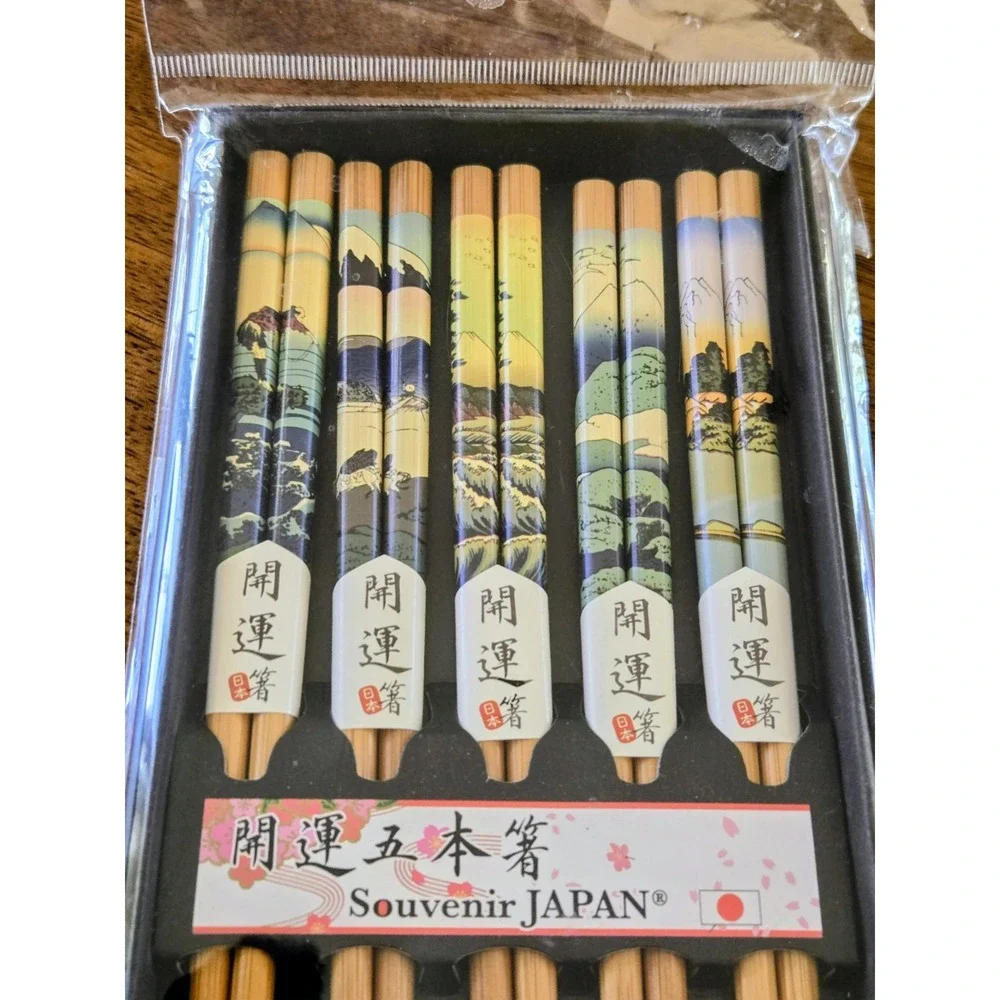 Decorative Landscape Set Of Five (5) Bamboo Chopsticks By Souvenir JAPAN